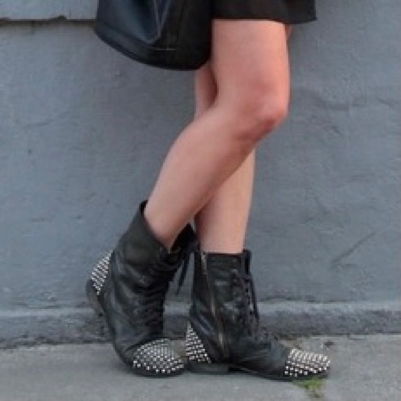 Steve Madden Studded Tarnney Green Combat Boots - Picture 3 of 15